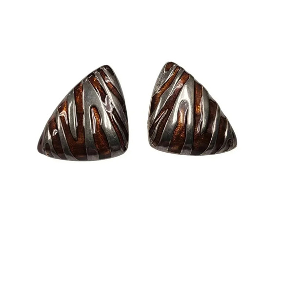 Vintage 60s-70s Enamel Stud Earrings Silver Tone - Picture 1 of 2